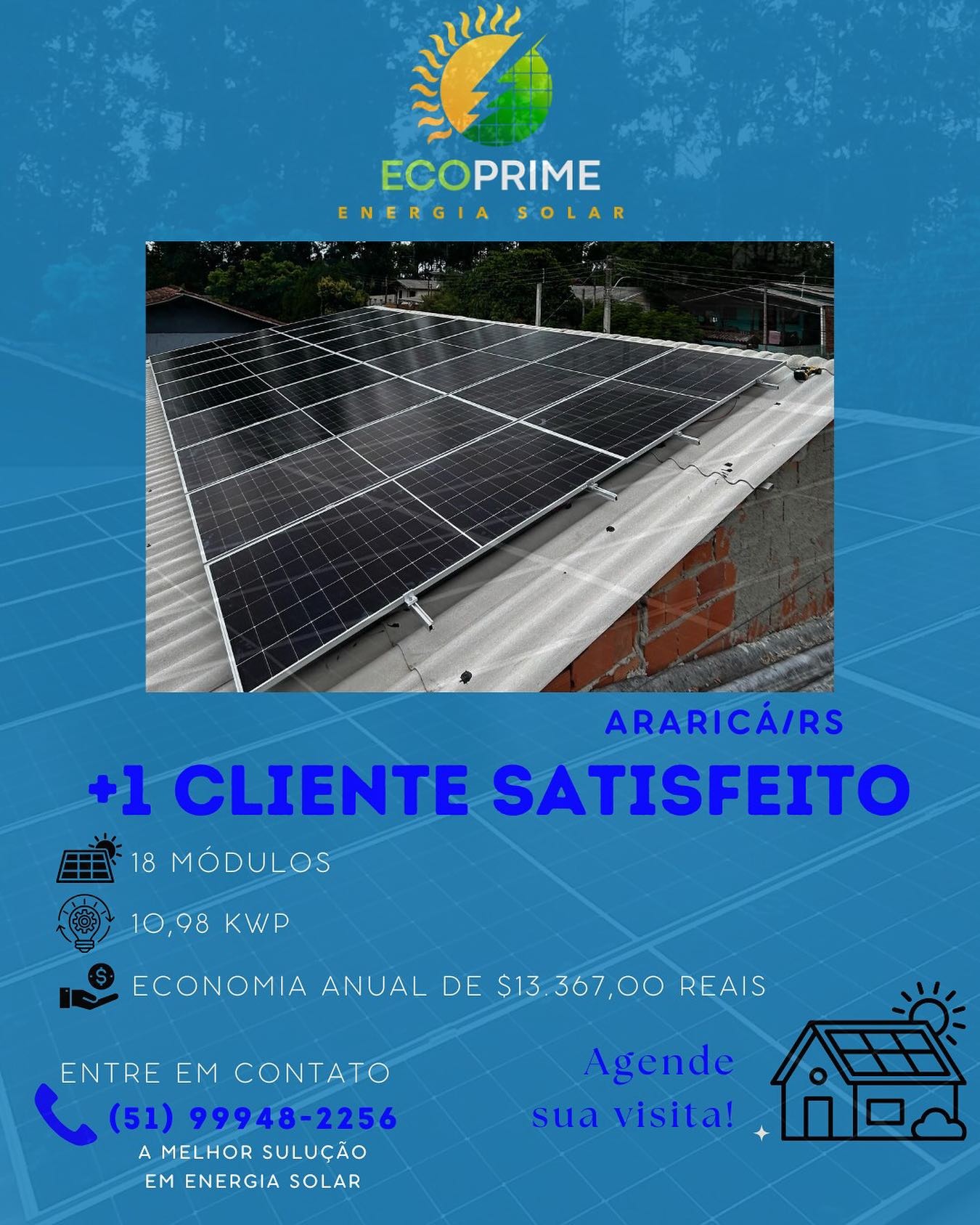 Instalação solar de 18 módulos e 10,98 kWp em Araricá/RS