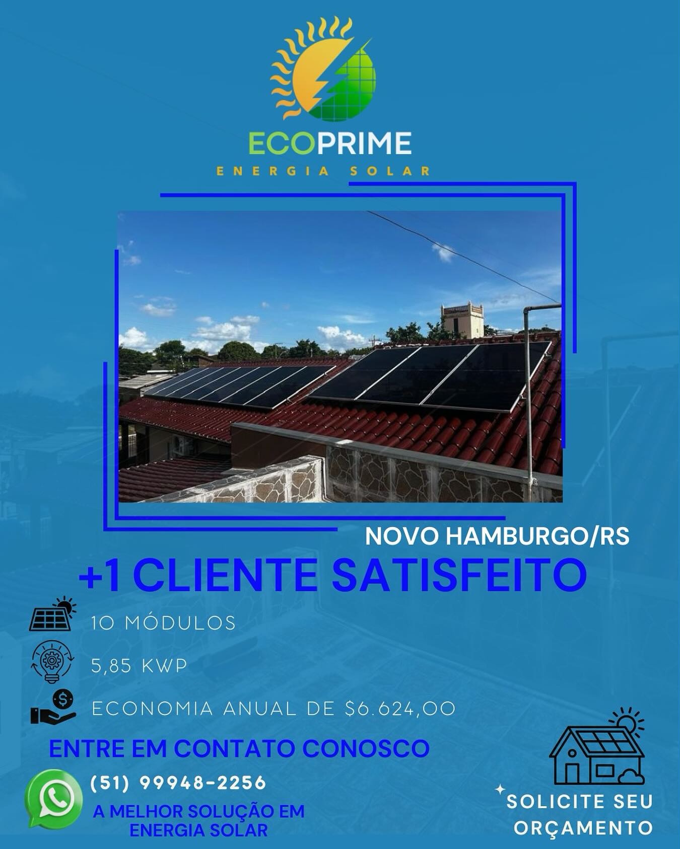 Instalação solar de 10 módulos e 5,85 kWp em Novo Hamburgo/RS